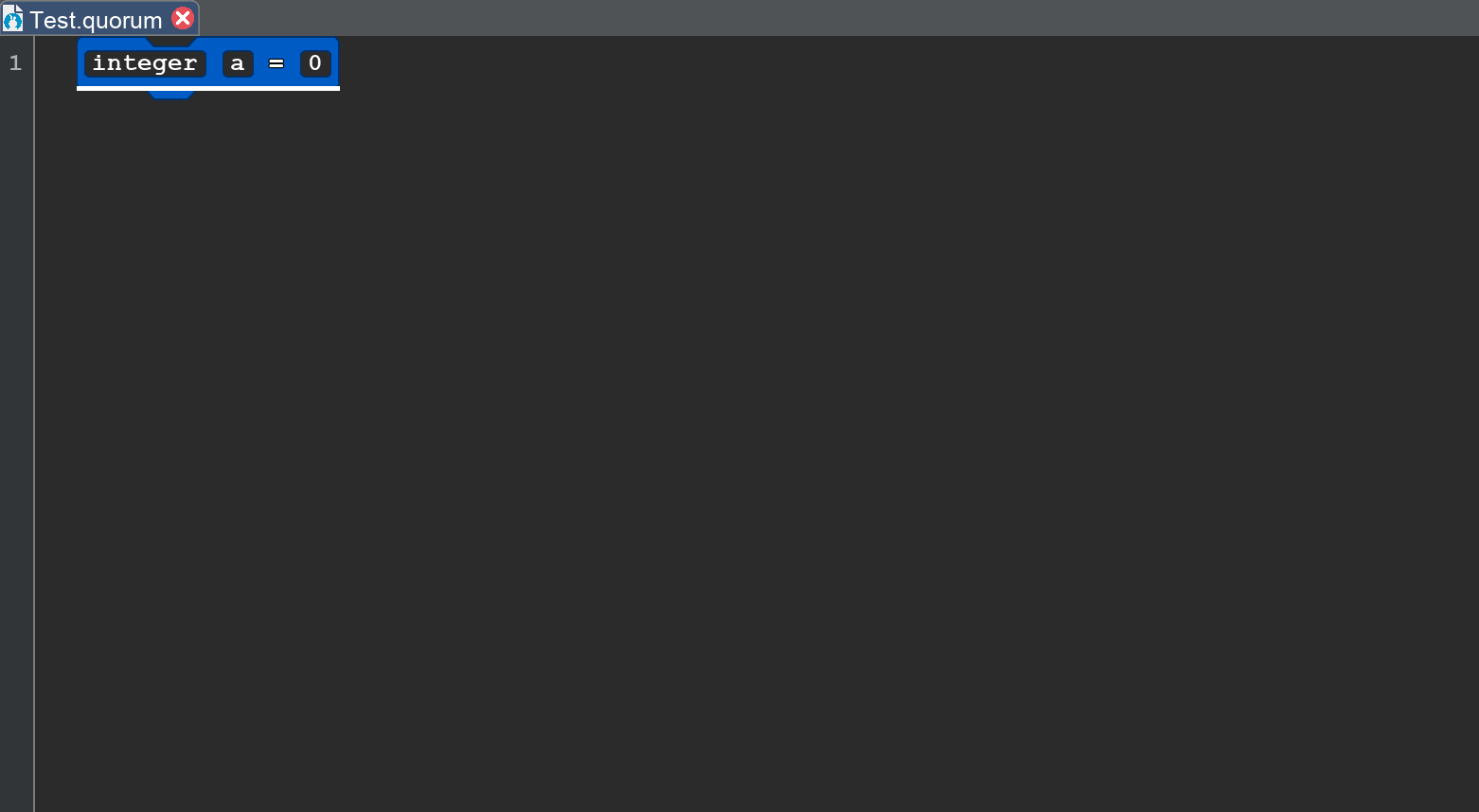 A block that reads: integer a = 0